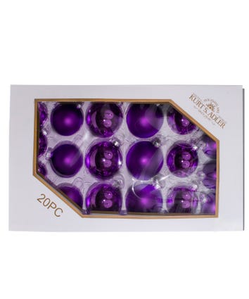 60MM - 80MM Glass Shiny and Matte Purple Mixed Ball Ornaments, 20-Piece Box