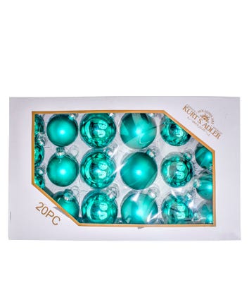 Glass Shiny and Matte Teal Mixed 60MM - 80MM Ball Ornaments, 20-Piece Box