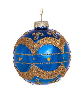 80MM Shiny Navy Blue with Gold Embellishments Glass Ball Ornaments, 6-Piece Box Set