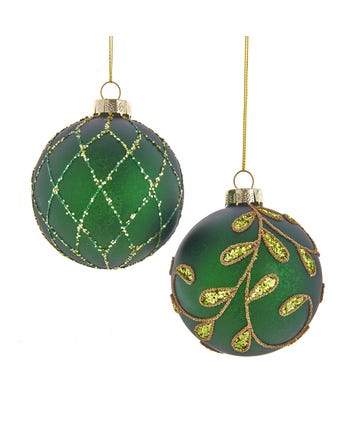 80MM Gold and Emerald Green Embellished Glass Ball Ornaments, 6-Piece Box