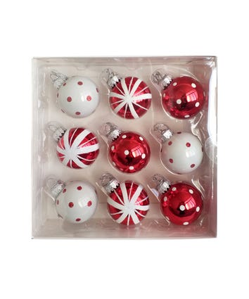 40MM Red and White Glass Ball Ornaments, 9-Piece Box Set