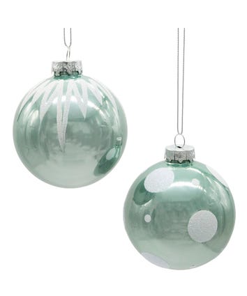 80MM Green Milk Glass Patterned Ball Ornaments, 6 Piece Box