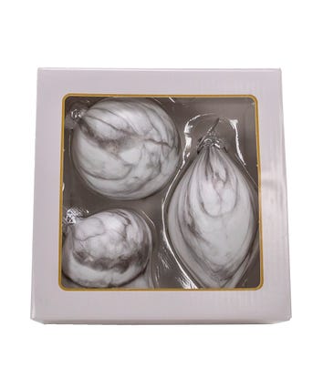 80MM Glass Marble Ball, Onion & Teardrop Shaped Ornaments, 3 Assorted; 3 Piece Box