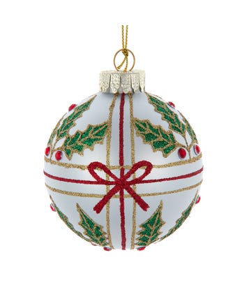 80MM Glass Holly & Bow Ball Ornaments, 6-Piece Box