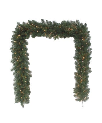 9' Battery-Operated Pre-Lit Warm White Cluster LED Noble Fir Garland