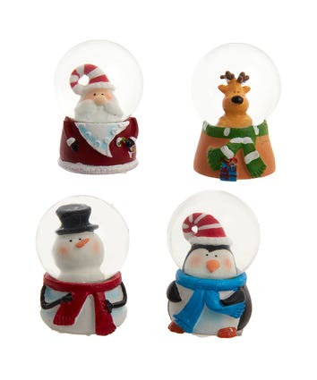 45MM Santa, Snowman, Reindeer and Penguin Water Globes, 4 Assorted; 12-Piece PDQ
