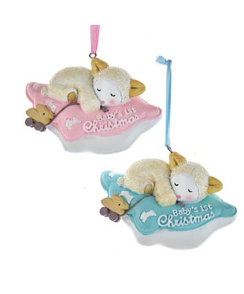 Baby's 1st Christmas Lamb On Pillow Ornaments For Personalization, 2 Assorted