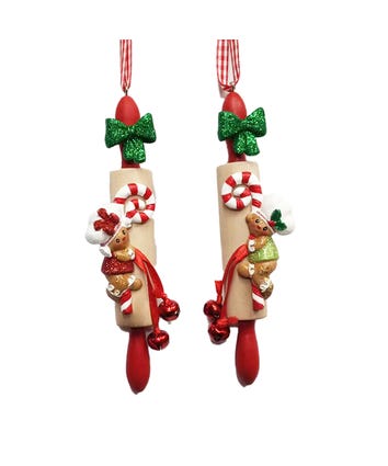 Gingerbread Boy & Girl On Rolling Pin Ornaments, 2 Assorted