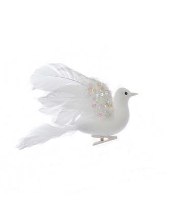 White Feather Flying Dove Clip Ornament