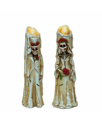 Day Of The Dead Bride and Groom Candles With LED Lights