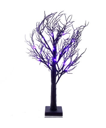 2 Foot Battery Operated Purple LED Black Glittered Tabletop Tree