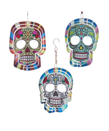 Day Of The Dead Spinner Ornaments, 3 Assorted