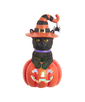 Battery Operated Black Cat On Pumpkin Table Piece
