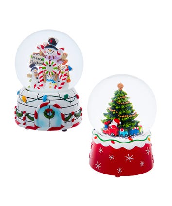 100MM Musial Christmas Tree With Train & Snowman Water Globes, 2 Assorted