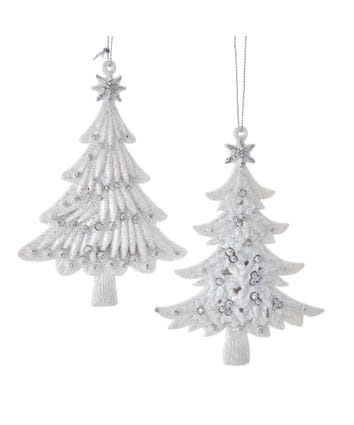 Silver and White Glittered Christmas Tree Ornaments, 2 Assorted