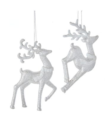 Silver and White Glittered Reindeer Ornaments, 2 Assorted