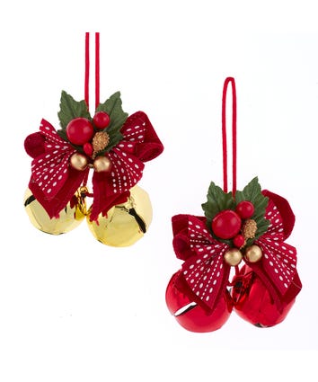 Shiny Red & Gold Bell Ornaments, 2 Assorted