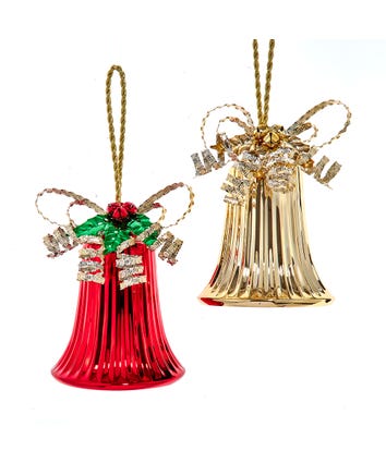 Gold & Red Bell Ornaments, 2 Assorted