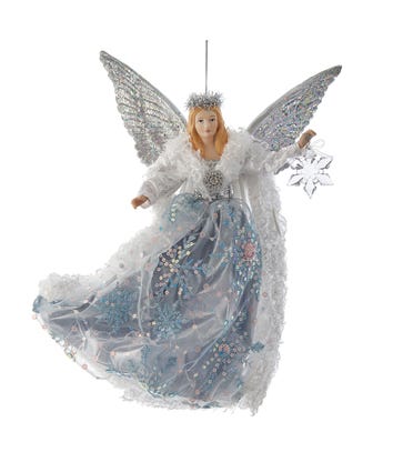 Iridescent White, Silver and Lavender Flying Angel Ornament