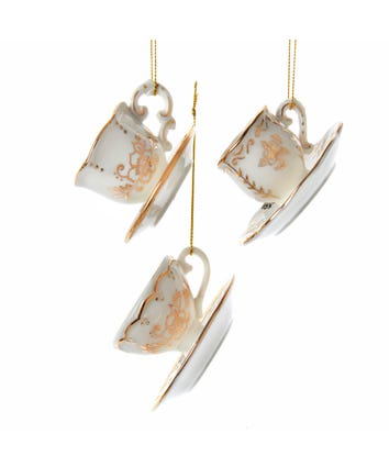 Jeweled White and Gold Teacup Ornaments, 3 Assorted