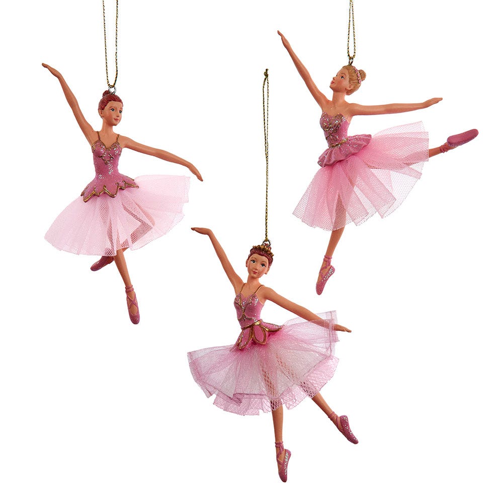 KURT S ADLER BALLERINA ON POINTE w/GOLD & IVORY GLITTER TULLE SKIRT ORNAMENT 