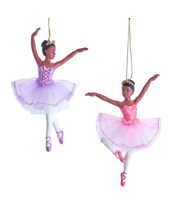 African American Ballerina Ornaments, 2 Assorted
