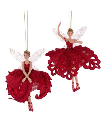 Red Fairy Ornaments, 2 Assorted