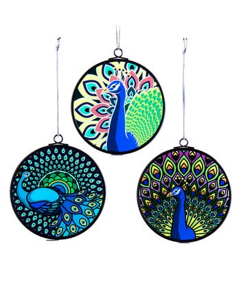 Stained Glass Peacock Ornaments, 3 Assorted