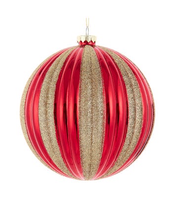 150MM Striped Red With Gold Glittered Ball Ornament