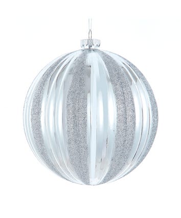 150MM Striped Silver Glittered Ball Ornament