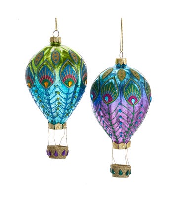 Glass Peacock Hot Air Balloon Ornaments, 2 Assorted