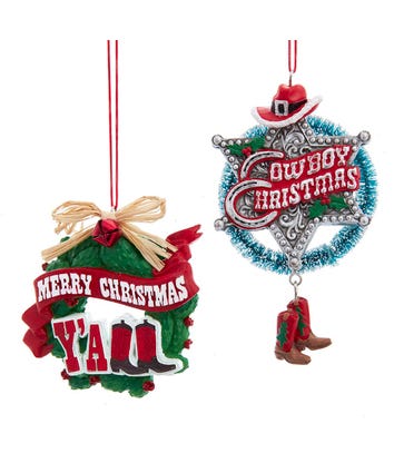 Cowboy Christmas Ornaments, 2 Assorted
