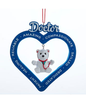 Heart With Doctor Bear Dangle Ornament