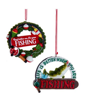 Fishing Signs Ornaments, 2 Assorted