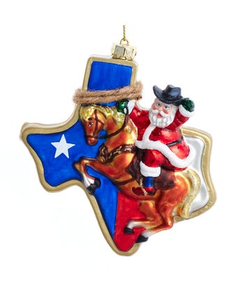 Glass Texas Santa Ornament