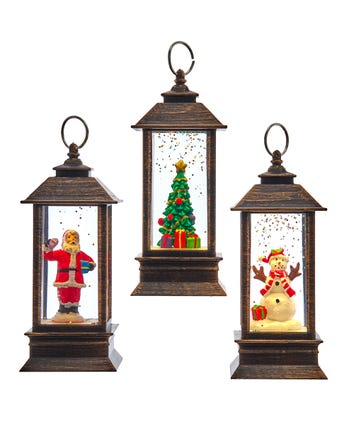 Battery Operated Snowman, Santa & Christmas Tree Miniature Water Lantern, 3 Assorted