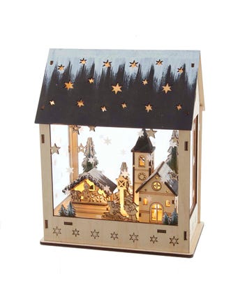 Battery-Operated Light-Up House With Village Scene