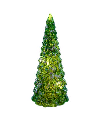 8.25-Inch LED Glass Glittered Tabletop Tree