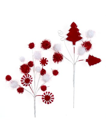 Red and White Candy Pom Pom Pick