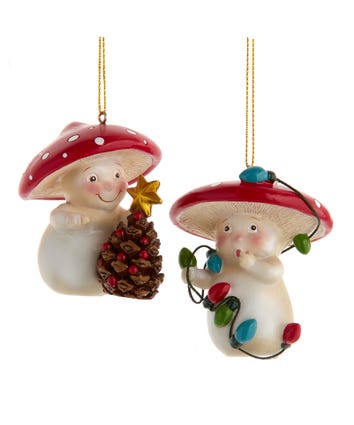 Merry Little Mushroom Decorating Pinecone Tree and Light Set Ornaments, 2 Assorted