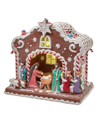 Battery-Operated Light Up Nativity Gingerbread House