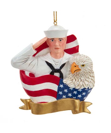 U.S. Navy™ Sailor With Flag and Eagle Ornament For Personalization