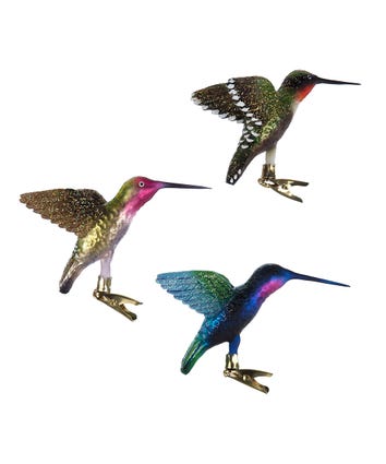 Noble Gems™ Hummingbird Clip-On Glass Ornaments, 3 Assorted