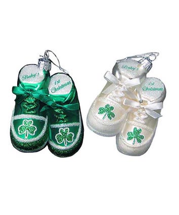 Noble Gems™ Irish Baby Shoes Glass Ornaments, 2 Assorted