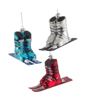 Noble Gems™ Ski Boots With Skis Glass Ornaments, 3 Assorted
