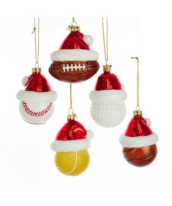 Noble Gems™ Sports Ball With Santa Hat Glass Ornaments, 5 Assorted