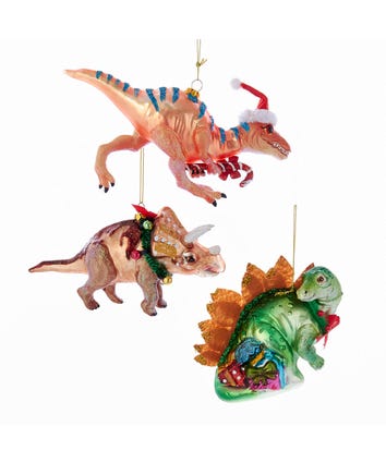 Noble Gems™ Dinosaur Glass Ornaments, 3 Assorted
