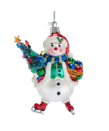 Noble Gems™ Snowman With Christmas Tree Glass Ornament