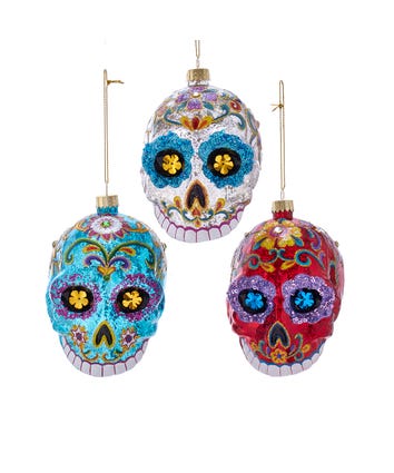 Noble Gems™ Fancy Sugar Skull Glass Ornaments, 3 Assorted
