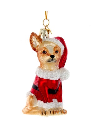 Noble Gems™ Glass Chihuahua With Santa Suit Ornament